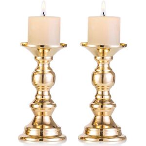 TINOR 2 Pieces Gold Metal Pillar Candle Holders, Wedding, Candlestick Centerpieces for 50mm Candles with Stand Decoration Ideal for Weddings, Special TINOR 2 Pieces Gold Metal Pillar Candle Holders, Wedding, Candlestick Centerpieces for 50mm Candles with Stand Decoration Ideal for Weddings, Special