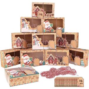 IKODM 24 Pack Christmas Kraft Paper Gift Boxes with Window, with String, Christmas Gift Bag for Gift Wrapping, Candy, Chocolate, Cookies, Food for IKODM 24 Pack Christmas Kraft Paper Gift Boxes with Window, with String, Christmas Gift Bag for Gift Wrapping, Candy, Chocolate, Cookies, Food for