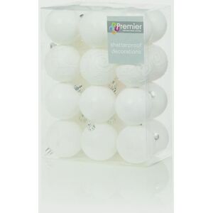 Premier 24 Pack Shatter-proof Christmas Baubles Multi-Finish - White Premier 24 Pack Shatter-proof Christmas Baubles Multi-Finish - White