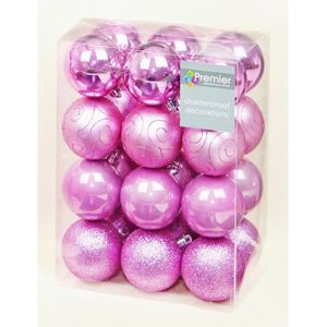 Premier - 24 Pack Shatter-proof Christmas Baubles Multi-Finish - Pink Premier - 24 Pack Shatter-proof Christmas Baubles Multi-Finish - Pink
