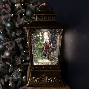 Samuel Alexander - 24cm Antique Trapezoid Lantern Glitter Water Spinner with Santa Christmas Decoration Samuel Alexander - 24cm Antique Trapezoid Lantern Glitter Water Spinner with Santa Christmas Decoration