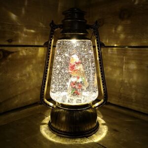 Samuel Alexander - 24cm Christmas Water Spinner Antique Effect Hurricane Lantern with Robin on Tree Stump Dual Powered Samuel Alexander - 24cm Christmas Water Spinner Antique Effect Hurricane Lantern with Robin on Tree Stump Dual Powered