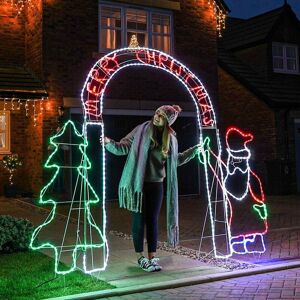 FESTIVE PRODUCTIONS 2.6m Outdoor LED Merry Christmas Tree Santa Archway Silhouette Motif Decoration Rope Light FESTIVE PRODUCTIONS 2.6m Outdoor LED Merry Christmas Tree Santa Archway Silhouette Motif Decoration Rope Light