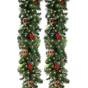 WOIYIC 270 cm Artificial Christmas Tree Garland Light Green with 50 LEDs, 230 Heads, Pine Cone Red Fruit, Christmas Tree Wreath for Fireplace Door Staircase WOIYIC 270 cm Artificial Christmas Tree Garland Light Green with 50 LEDs, 230 Heads, Pine Cone Red Fruit, Christmas Tree Wreath for Fireplace Door Staircase