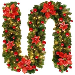 WOIYIC 270cm Christmas Garland with LED, Christmas Tree Light Garland, Christmas Vine Decoration Wreath with LED, for Door Decor Fireplace Stairs Party, WOIYIC 270cm Christmas Garland with LED, Christmas Tree Light Garland, Christmas Vine Decoration Wreath with LED, for Door Decor Fireplace Stairs Party,