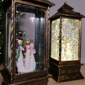 SNOWTIME 27cm Dual Power LED Christmas Glitter Water Spinner Rustic Lantern Snowman Scene SNOWTIME 27cm Dual Power LED Christmas Glitter Water Spinner Rustic Lantern Snowman Scene