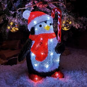 SAMUEL ALEXANDER 30cm LED Soft Acrylic Penguin with Candy Cane Christmas Decoration SAMUEL ALEXANDER 30cm LED Soft Acrylic Penguin with Candy Cane Christmas Decoration