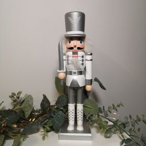 SAMUEL ALEXANDER 30cm Wooden Christmas Nutcracker Soldier Decoration in White and silver SAMUEL ALEXANDER 30cm Wooden Christmas Nutcracker Soldier Decoration in White and silver