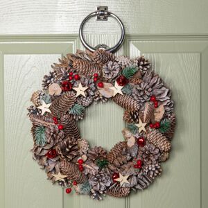 Samuel Alexander - 36cm Frosted Hanging Christmas Wreath with Red Jingle Bells & Wooden Stars Samuel Alexander - 36cm Frosted Hanging Christmas Wreath with Red Jingle Bells & Wooden Stars