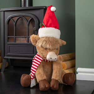 SAMUEL ALEXANDER 36cm Tall Plush Sitting Christmas Highland Boy Cow with Santa Hat SAMUEL ALEXANDER 36cm Tall Plush Sitting Christmas Highland Boy Cow with Santa Hat