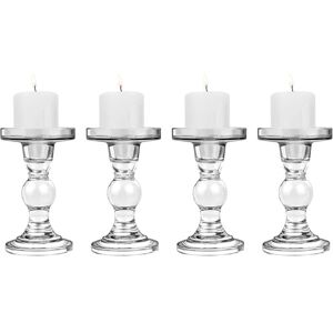 AOUGO 4 pcs Glass Candle Holders, (8 x 8.5 x 14 cm) Candlestick with Round Base, Stable Taper Candle Holder, Modern Style Table Decoration for Home Wedding AOUGO 4 pcs Glass Candle Holders, (8 x 8.5 x 14 cm) Candlestick with Round Base, Stable Taper Candle Holder, Modern Style Table Decoration for Home Wedding