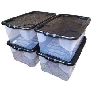 Samuel Alexander - 4 x 42L Clear Storage Box with Black Lid, Stackable and Nestable Design Storage Solution Samuel Alexander - 4 x 42L Clear Storage Box with Black Lid, Stackable and Nestable Design Storage Solution