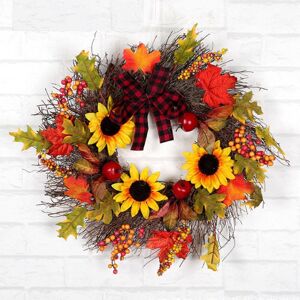 Livingandhome - Christmas Halloween Artificial Maple Wreath Rattan with led Light, Sunflower 45CM Livingandhome - Christmas Halloween Artificial Maple Wreath Rattan with led Light, Sunflower 45CM