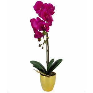 Leaf 46cm Artificial Orchid Dark Pink / Silver Leaf 46cm Artificial Orchid Dark Pink / Silver