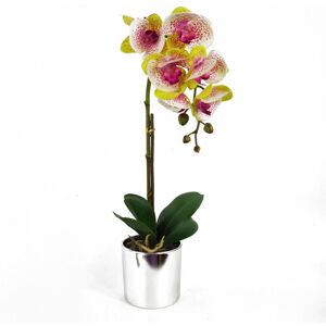 Leaf - 46cm Artificial Orchid Harlequin Pink with Silver Pot Leaf - 46cm Artificial Orchid Harlequin Pink with Silver Pot