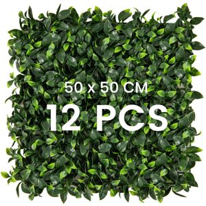 Costway - 50 x 50cm Artificial Grass Wall Panels 12 Pcs Faux Boxwood Panels Costway - 50 x 50cm Artificial Grass Wall Panels 12 Pcs Faux Boxwood Panels