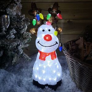 SAMUEL ALEXANDER 50cm Outdoor Acrylic Sitting Ice White Christmas Reindeer with Multi Coloured LED Lights on Antlers SAMUEL ALEXANDER 50cm Outdoor Acrylic Sitting Ice White Christmas Reindeer with Multi Coloured LED Lights on Antlers
