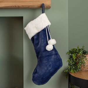 SAMUEL ALEXANDER 55cm Blue Soft Plush Hanging Christmas Stocking with Faux Fur Trim and Pom Poms SAMUEL ALEXANDER 55cm Blue Soft Plush Hanging Christmas Stocking with Faux Fur Trim and Pom Poms