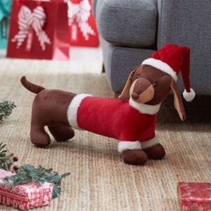 SAMUEL ALEXANDER 55cm Red and White Plush Donovan Dachshund Christmas Decoration SAMUEL ALEXANDER 55cm Red and White Plush Donovan Dachshund Christmas Decoration