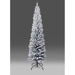Shatchi - 5FT Snow Flocked Artificial Slim Christmas Pencil Tree Holiday Home Decorations with Pointed Tips and Metal Stand Shatchi - 5FT Snow Flocked Artificial Slim Christmas Pencil Tree Holiday Home Decorations with Pointed Tips and Metal Stand