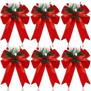 CYSLMUK 6 PCS Christmas Bows, Plaid Ribbon Bows with Pine Cones Christmas Tree Decoration Bows for Christmas Party Xmas Tree Indoor Crafts (Red) CYSLMUK 6 PCS Christmas Bows, Plaid Ribbon Bows with Pine Cones Christmas Tree Decoration Bows for Christmas Party Xmas Tree Indoor Crafts (Red)