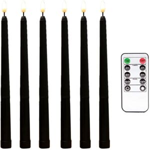 IKODM 6 Pieces Black Flameless Flickering Taper Candles with 10-Key Remote Timer, Battery Operated led Candlestick Window Candles IKODM 6 Pieces Black Flameless Flickering Taper Candles with 10-Key Remote Timer, Battery Operated led Candlestick Window Candles