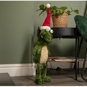 SAMUEL ALEXANDER 60cm Green Standing Christmas Dinosaur with Santa Hat SAMUEL ALEXANDER 60cm Green Standing Christmas Dinosaur with Santa Hat