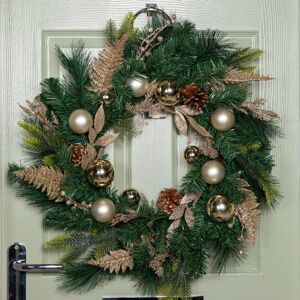 SAMUEL ALEXANDER 60cm Hanging Christmas Wreath with Gold Baubles, Pinecones & Glitter Berries SAMUEL ALEXANDER 60cm Hanging Christmas Wreath with Gold Baubles, Pinecones & Glitter Berries