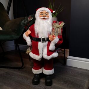 Samuel Alexander - 60cm Red Standing Santa Claus Indoor Decoration with Present and Green Sack Samuel Alexander - 60cm Red Standing Santa Claus Indoor Decoration with Present and Green Sack