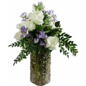 Leaf 60cm White Rose Purple Starflower Display Glass Vase Leaf 60cm White Rose Purple Starflower Display Glass Vase