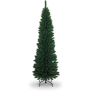 Shatchi - 6FT Green Artificial Flocked Slim Christmas Pencil Tree Holiday Home Decorations with Pointed Tips and Metal Stand Shatchi - 6FT Green Artificial Flocked Slim Christmas Pencil Tree Holiday Home Decorations with Pointed Tips and Metal Stand