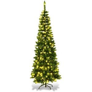 SHATCHI 6Ft Pre-Lit Green Pencil Christmas Tree Warm White SHATCHI 6Ft Pre-Lit Green Pencil Christmas Tree Warm White