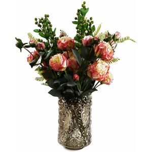 Leaf 70cm Pink Peony Arrangement Glass Vase Leaf 70cm Pink Peony Arrangement Glass Vase