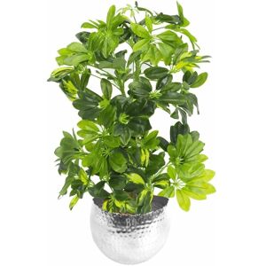 Leaf - 75cm Artificial Arboricola Gold Capella Plant - Silver Metal Planter Leaf - 75cm Artificial Arboricola Gold Capella Plant - Silver Metal Planter