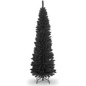 Shatchi - 7FT Artificial Flocked Slim Christmas Pencil Tree Holiday Home Decorations with Pointed Tips and Metal Stand, Black Shatchi - 7FT Artificial Flocked Slim Christmas Pencil Tree Holiday Home Decorations with Pointed Tips and Metal Stand, Black