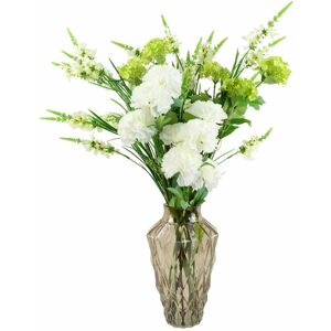 Leaf 80cm White Artificial Carnation and Larkspur in Glass Vase Leaf 80cm White Artificial Carnation and Larkspur in Glass Vase