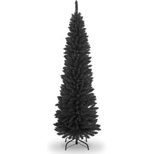 Shatchi - 8FT Artificial Flocked Slim Christmas Pencil Tree Holiday Home Decorations with Pointed Tips and Metal Stand, Black Shatchi - 8FT Artificial Flocked Slim Christmas Pencil Tree Holiday Home Decorations with Pointed Tips and Metal Stand, Black