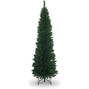SHATCHI 8FT Green Artificial Flocked Slim Christmas Pencil Tree Holiday Home Decorations with Pointed Tips and Metal Stand SHATCHI 8FT Green Artificial Flocked Slim Christmas Pencil Tree Holiday Home Decorations with Pointed Tips and Metal Stand