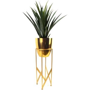 Leaf - 90cm Gold Planter with Artificial Yukka Plant Leaf - 90cm Gold Planter with Artificial Yukka Plant