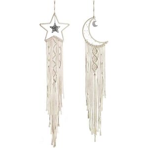 ALWAYSH 2pcs Macrame Wall Hanging Star Moon Dream Catcher Tapestry Bohemian Home Decor Handwoven Decoration for Bedroom Wedding Home Ornament Craft Gift ALWAYSH 2pcs Macrame Wall Hanging Star Moon Dream Catcher Tapestry Bohemian Home Decor Handwoven Decoration for Bedroom Wedding Home Ornament Craft Gift