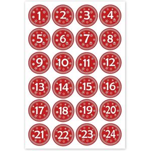 ANPVIZ Another Christmas decoration, round 30x30mm - stickers for Advent calendars 1 to 24 - red vintage style - labels - booklets - Christmas calendar ANPVIZ Another Christmas decoration, round 30x30mm - stickers for Advent calendars 1 to 24 - red vintage style - labels - booklets - Christmas calendar