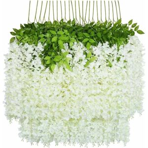 Hoopzi - Artificial Flowers, 24pcs Artificial Fake Wisteria Vine Hanging Silk Flowers Home Wedding Party Decor (24pcs, 110cm / Each Strand, White) Hoopzi - Artificial Flowers, 24pcs Artificial Fake Wisteria Vine Hanging Silk Flowers Home Wedding Party Decor (24pcs, 110cm / Each Strand, White)