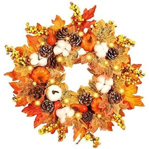 MEMKEY Artificial Maple Leaf Pumpkin Wreath for Front Door, 18.7" Thanksgiving Maple Leaf Wreath Wall Door Garland Decorations Christmas Halloween MEMKEY Artificial Maple Leaf Pumpkin Wreath for Front Door, 18.7" Thanksgiving Maple Leaf Wreath Wall Door Garland Decorations Christmas Halloween