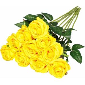 Hoopzi - Artificial Silk Rose Flowers Single Stem Realistic Fake Rose for Wedding Bouquet Flower Arrangements Decoration, 10pcs (Yellow) Hoopzi - Artificial Silk Rose Flowers Single Stem Realistic Fake Rose for Wedding Bouquet Flower Arrangements Decoration, 10pcs (Yellow)