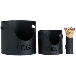 HILL INTERIORS Logs and Kindling Buckets and Matchstick Holder - Metal - H32 cm - Black HILL INTERIORS Logs and Kindling Buckets and Matchstick Holder - Metal - H32 cm - Black