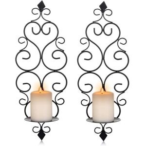 (Black)Set of 2 Metal Wall Mounted Candle Holders, Tealight Candle Holders, Wall Mounted Candlestick Holders for Bedroom Bathroom Living Room (Black)Set of 2 Metal Wall Mounted Candle Holders, Tealight Candle Holders, Wall Mounted Candlestick Holders for Bedroom Bathroom Living Room