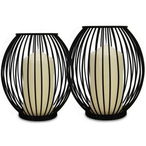 TINOR Cage Candle Holders - Set of 2 Small & Large Pillar Candle Lanterns Birdcage Candle Holders Black Iron Candlestick Decor m&w TINOR Cage Candle Holders - Set of 2 Small & Large Pillar Candle Lanterns Birdcage Candle Holders Black Iron Candlestick Decor m&w
