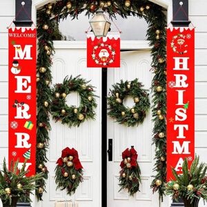 AOUGO Christmas Banner - 2 Pcs Welcome Merry Christmas Porch Sign Door Banner - Red Christmas Decor Hanging Banners for Home Wall Door Party Apartment AOUGO Christmas Banner - 2 Pcs Welcome Merry Christmas Porch Sign Door Banner - Red Christmas Decor Hanging Banners for Home Wall Door Party Apartment