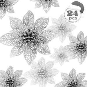 WOIYIC Christmas Flowers, 24 Pcs Glitter Christmas Flowers, Hollow Glitter Christmas Flower, Poinsettia Christmas Tree Artificial Flowers Decor Ornament, WOIYIC Christmas Flowers, 24 Pcs Glitter Christmas Flowers, Hollow Glitter Christmas Flower, Poinsettia Christmas Tree Artificial Flowers Decor Ornament,