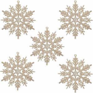 Yoyo - Christmas Glitter Snowflake Ornaments, 10cm Glitter Snowflake Hanging Decorations for Christmas Tree, Pack of 16 (Champagne Gold) Yoyo - Christmas Glitter Snowflake Ornaments, 10cm Glitter Snowflake Hanging Decorations for Christmas Tree, Pack of 16 (Champagne Gold)